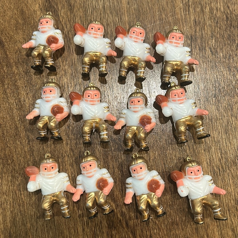 Homecoming Gold 3D FOOTBALL player 1 3/4”  charms / trinkets (12) mums & Garters
